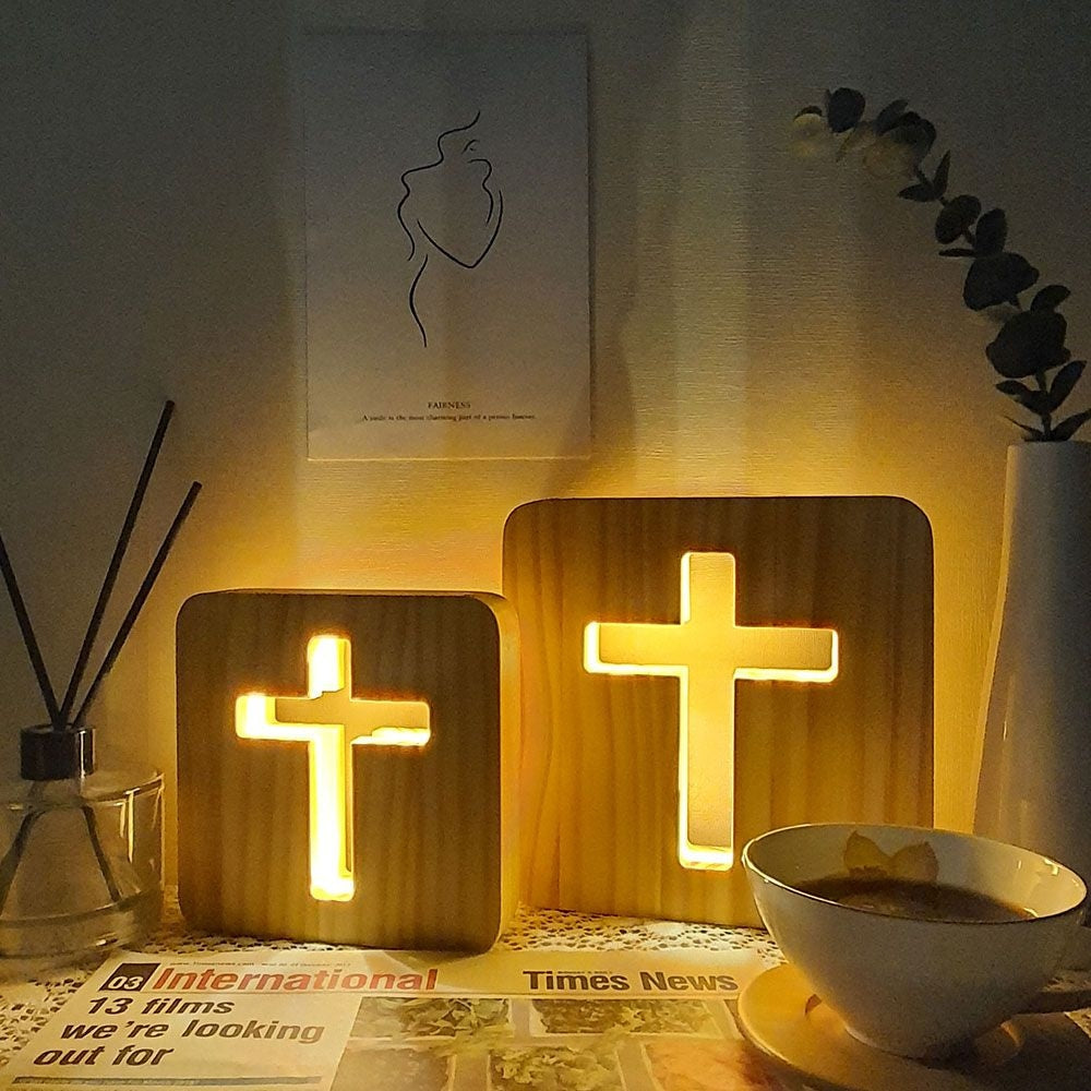 FaithGlow | Wooden Cross Lamp