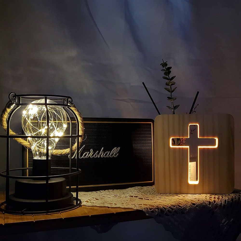 FaithGlow | Wooden Cross Lamp