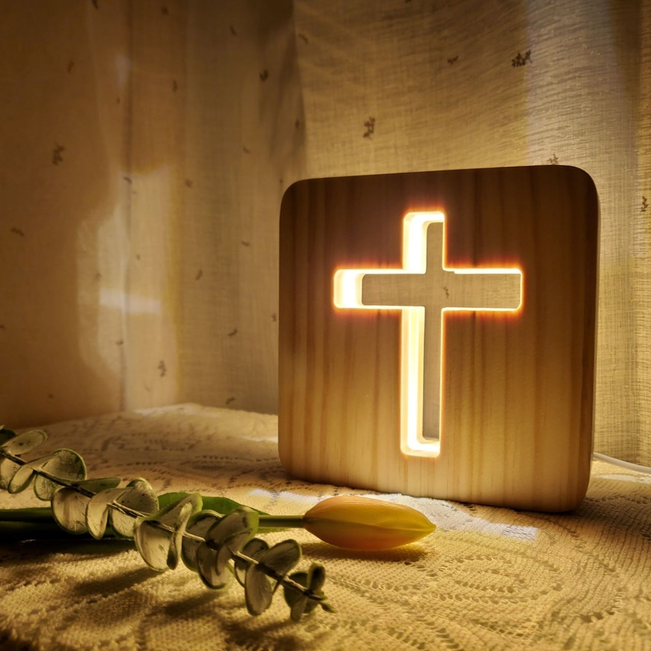 FaithGlow | Wooden Cross Lamp